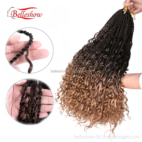 22" 20Strands/Pack Black Brown Ombre Braiding Hair Extensions Messy Senegalese Twist Crochet Hair With Curly Ends